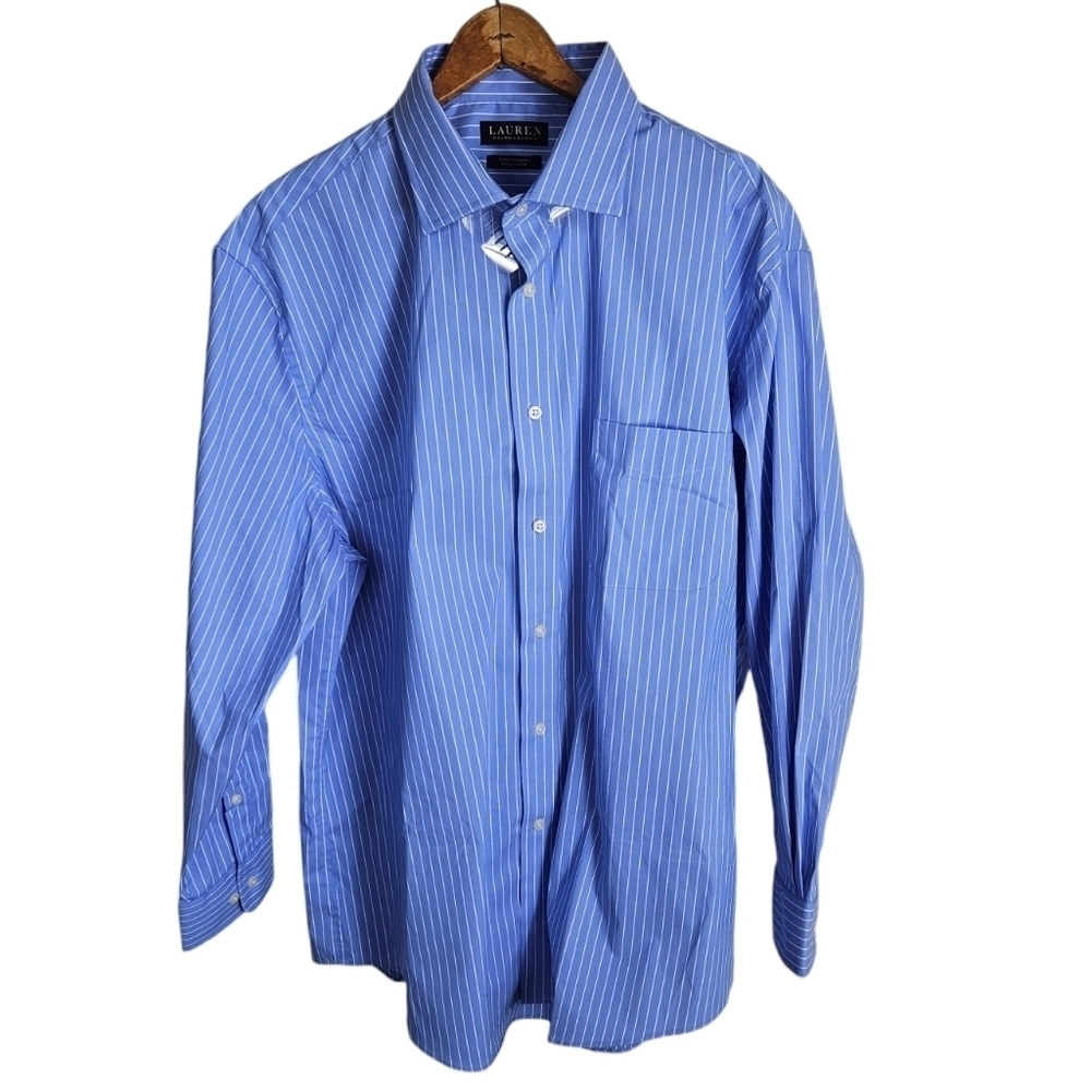 NWOT Men's Ralph Lauren Regular Fit Blue Striped Dress shirt, size 17.5 x 32/33